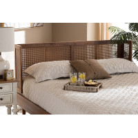 Baxton Studio MG97151-Ash Walnut Rattan-Full-Headboard Rina Mid-Century Modern Ash Wanut Finished Wood and Synthetic Rattan Full Size Wrap-Around Headboard